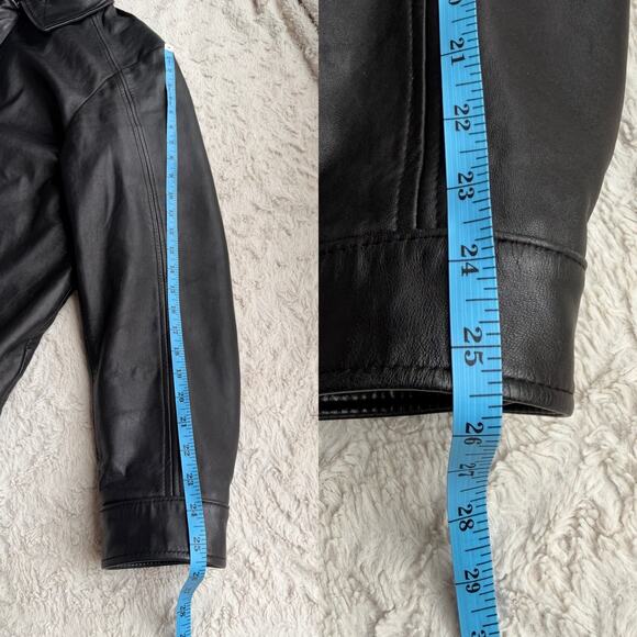 Vintage Y2K black leather bomber jacket coat oversized Merona moto genuine L - Picture 6 of 15